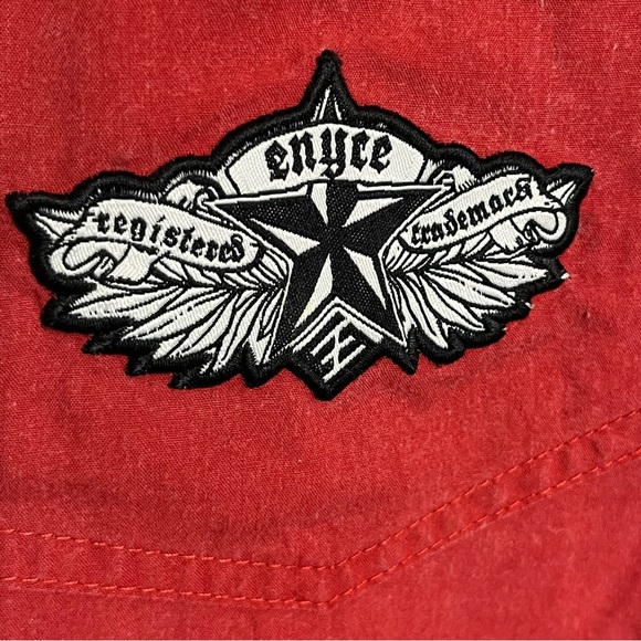 Men’s Enyce Long Sleeve Button Down Shirt Black Studs Patches Size XL Red - Picture 4 of 13